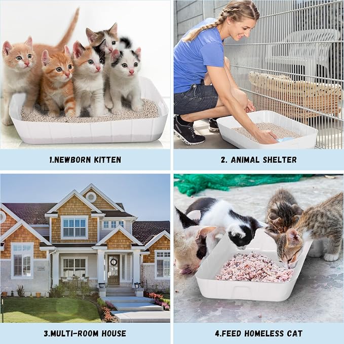 Bokon 25 Count Disposable Litter Box for Cat, Large Disposable Litter Tray for Travel Home Durable Portable Plastic Kitty Litters Boxes Leak-Resistant Easy-Grip Rim, 15.7 x 11.8 x 3 Inches(White)
