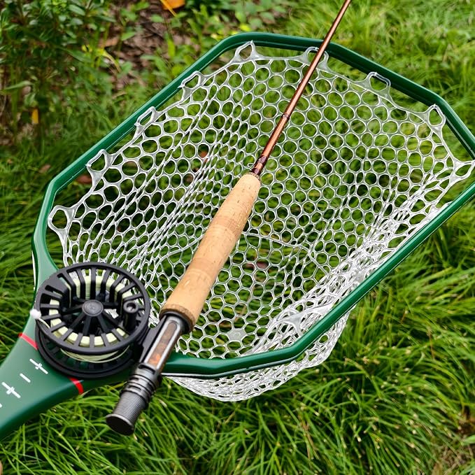 Aventik Fly Floating Fishing Net Carbon Fiber Landing Trout Net Light Weight Clear Rubber Ghost Net Catch & Release