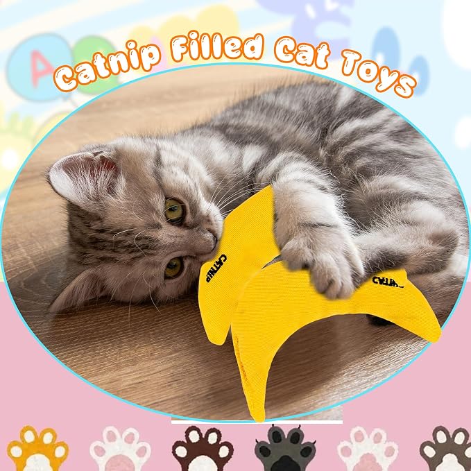 8 Pack Catnip Toys Yellow Banana Catnip Chew Toy Banana Cat Pillow Interactive Toy Kitten Bananas Stuffed Catnip for Cat Kitten Paw Chew Biting Scrub Toy