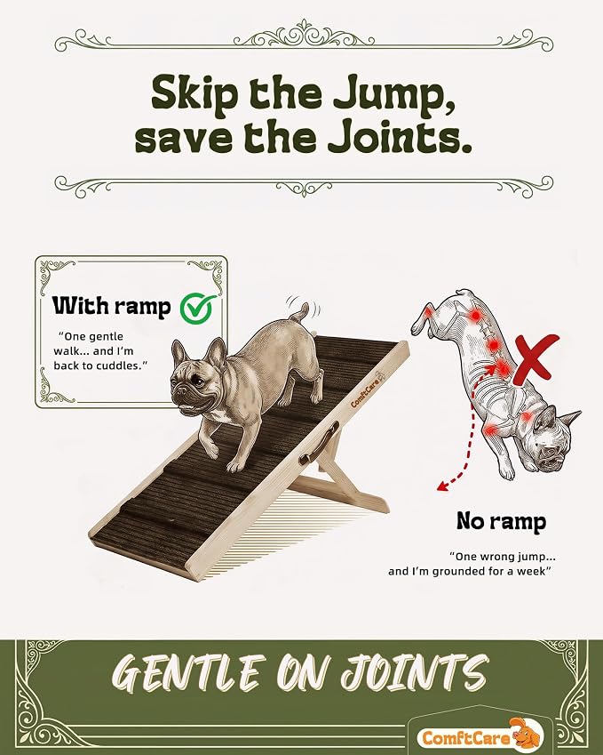 Dog Ramp for Bed & Couch, Height Adjustable Foldable Pet Ramp for Small & Medium Dogs, Non-Slip Surface for Secure Climbing, Portable Indoor Ramp, Joint-Friendly Design, Up to 70 lbs