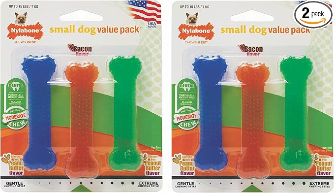 Nylabone Flexi Chew 2 Peanut Butter, 1 Bacon Petite 3pk
