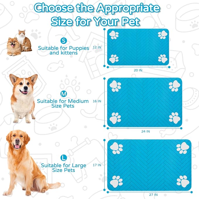 Pet Feeding Mat-Absorbent Dog Feeding Mat for Food and Water Bowl,No Stains Pet Placemat,Quick Drying Water Dispenser Mat for Dog and Cat,Easy to Clean Dog Accessories(S,Blue)