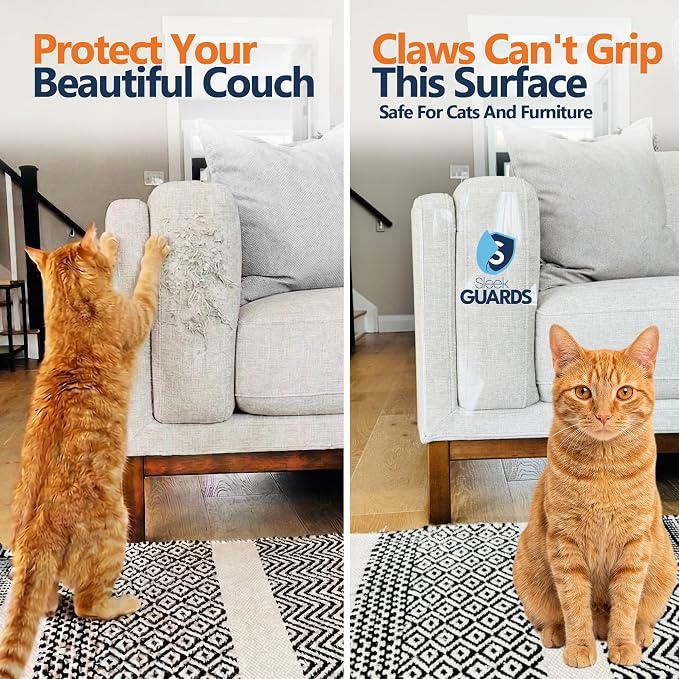 Cat Scratch Furniture Protector, 12-Pack Double-Sided Couch Protector from Cat Claws — Sticky Anti-Scratch Training Tape Sheets for Sofa, Door & Corner, Clear Cat Deterrent