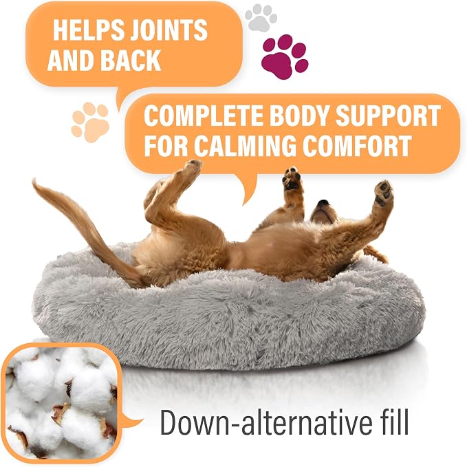 Active Pets Premium Large Donut Dog Bed, Fits Up to 100 lbs, Machine Washable Cushion, Plush Long Pile Faux Fur Fabric, Portable Beige Pet Bed Furniture for Puppies Adult Canines & Cats