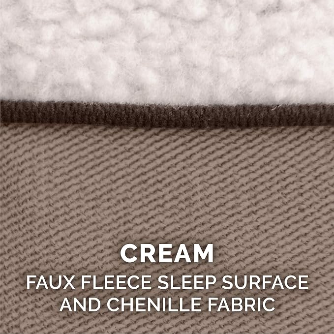 Furhaven Pillow Dog Bed for Medium/Small Dogs w/ Removable Bolsters & Washable Cover - Sherpa & Chenille Sofa - Cream, Medium