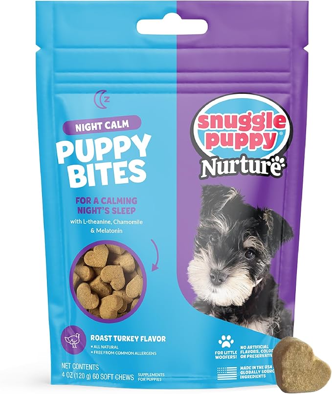 Snuggle Puppy Night Calm Puppy Bites with Melatonin, Chamomile & Ashwagandha - Calming Treats for Dogs - Melatonin for Dogs to Support Restfulness & Sleep - 60 Soft Chew Dog Treats