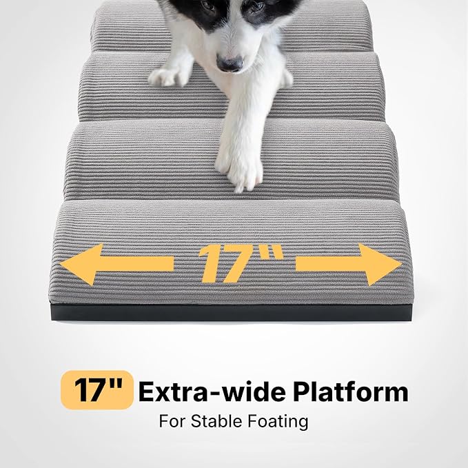 Veehoo Dog Ramp for Bed Couch for Small to Large Dog, Foldable Ramp for Dogs to Get on Bed 5 Adjustable Height from 12" to 20", Pet Cat Stairs Doggy Steps Non Slip with Metal Frame, Up to 130lbs