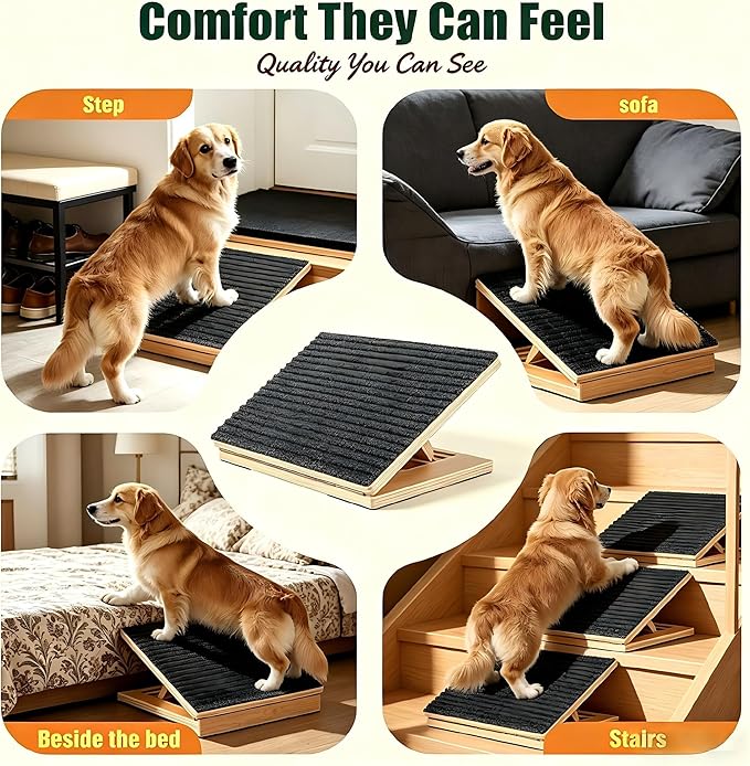 Dog Ramp for Stairs, 6 Pack Foldable Anti-Slip Stair Ramp for Small Dogs, Wooden Pet Steps for Senior, Adjustable Low-Angle Dog Stair