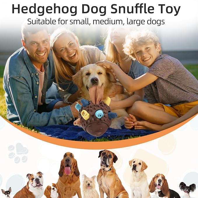 Dog Snuffle Hedgehog Ball Toy - Interactive Dog Chew Toy Puppy Treat Dispenser for Teething and Mental Stimulation, Suitable for Mental Development Pet Hidden Food Puzzle Toys (Brown)