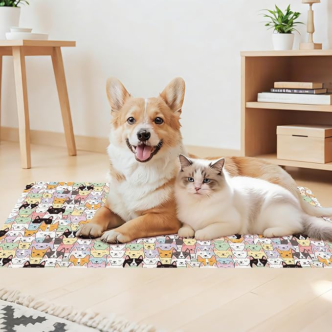 Dog Food Mat, Absorbent Pet Feeding Mat for Dog & Cat Food and Water Bowl, Non-Slip Quick Dry Pet Placemat Floor Protector for Messy Drinkers(17 x 30in)