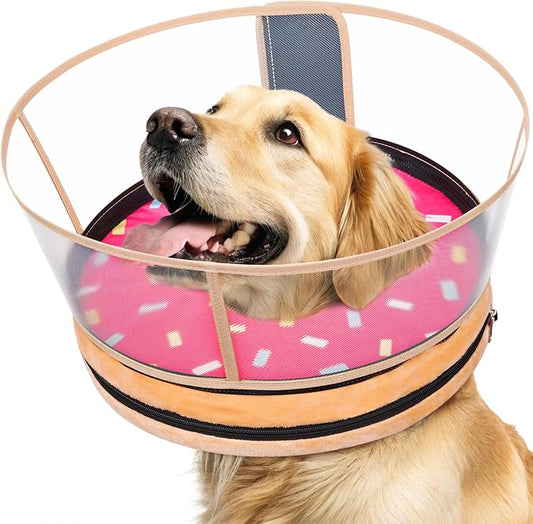 Sponge Dog Cone After Surgery, No Inflation Required Dog Donut Collar to Stop Licking, Inflatable Cone Alternatives for Large Pets, Soft Recovery Collar with Protective Shield (Donut, L)