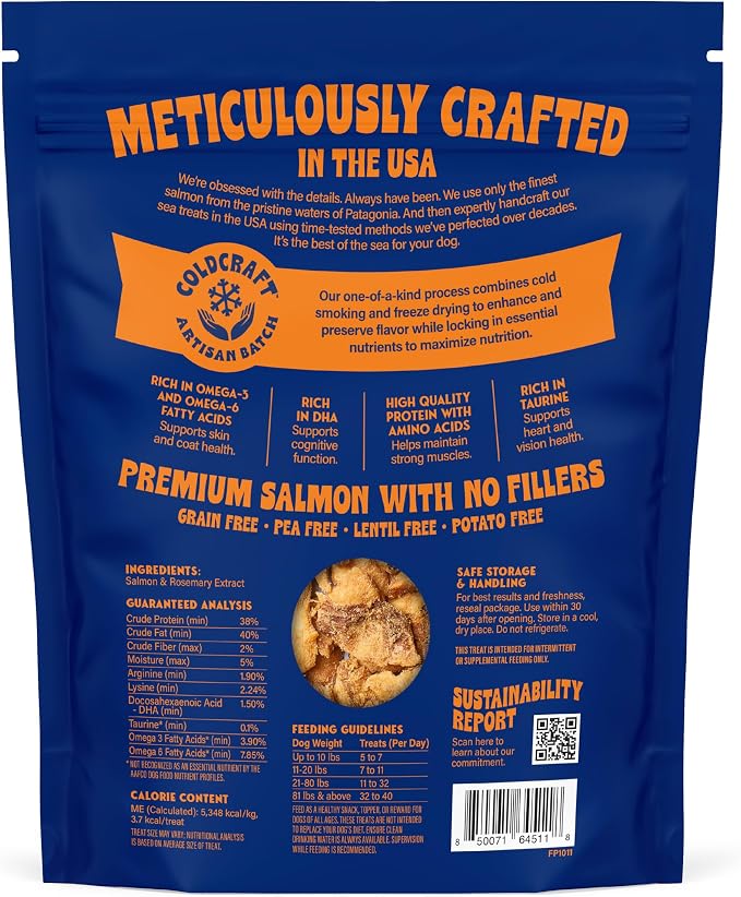 Finfare Freeze Dried Salmon Dog Treats, Protein & Omega-3s, Grain Free Salmon Dog Training Treats, Crafted in USA, Nuggets - 9oz
