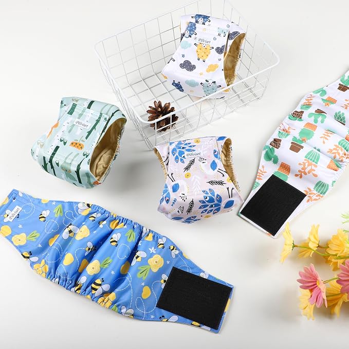 5 Pack Dog Diapers Male Reusable, Belly Bands for Male Dogs, High Absorbing Dog Pee Wraps for Doggie in Incontinence and Training Cactus XL