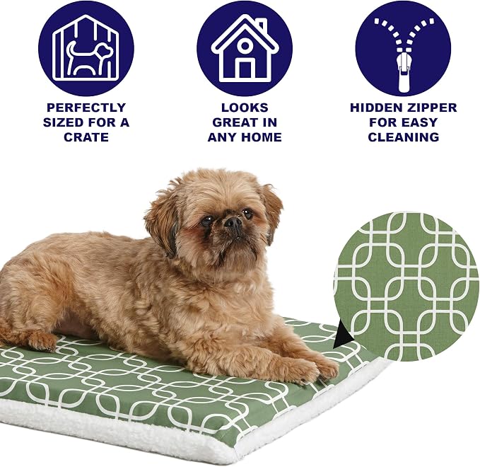 MidWest Homes for Pets Quiet Time Teflon Defender Dog Beds; Pet Beds Designed to Fit Folding Metal Dog Crates, Green & White Geometric Pattern, 24-Inch