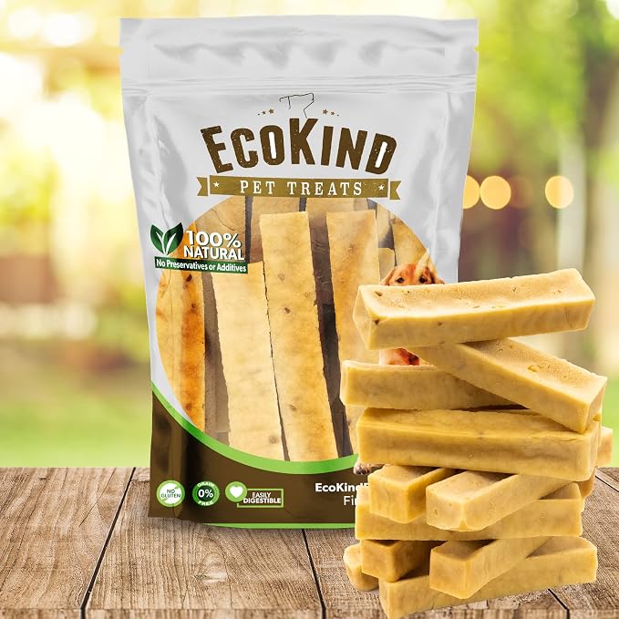 EcoKind Yak Cheese Himalayan Dog Chews, Yak Chews for Large Dogs, Long Lasting Bone for Aggressive Chewers, 4 Ingredients, Natural High Protein Treats, No Additives, Peanut Butter, Large - 12+ Chews