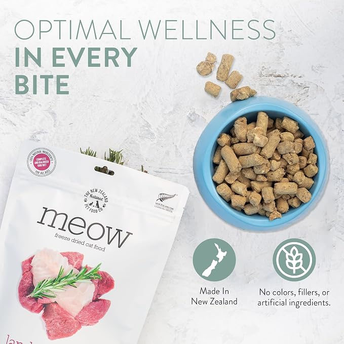 The New Zealand Natural Pet Food Co. Meow Freeze Dried Cat Food - Duck Recipe, High Protein, Use as a Complete Diet, Topper, Mixer, or as Cat Treats, All Life Stages, 9.9 oz