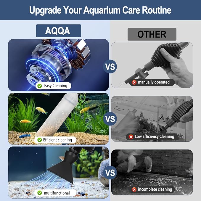 AQQA Electric Aquarium Gravel Cleaner, 8 in 1 Fish Tank Vacuum 480GPH 30W with Water Changer Sand Washer Filter Pump Oxygen Boost, Gravel Vacuum for Freshwater Saltwater Turtle Tanks