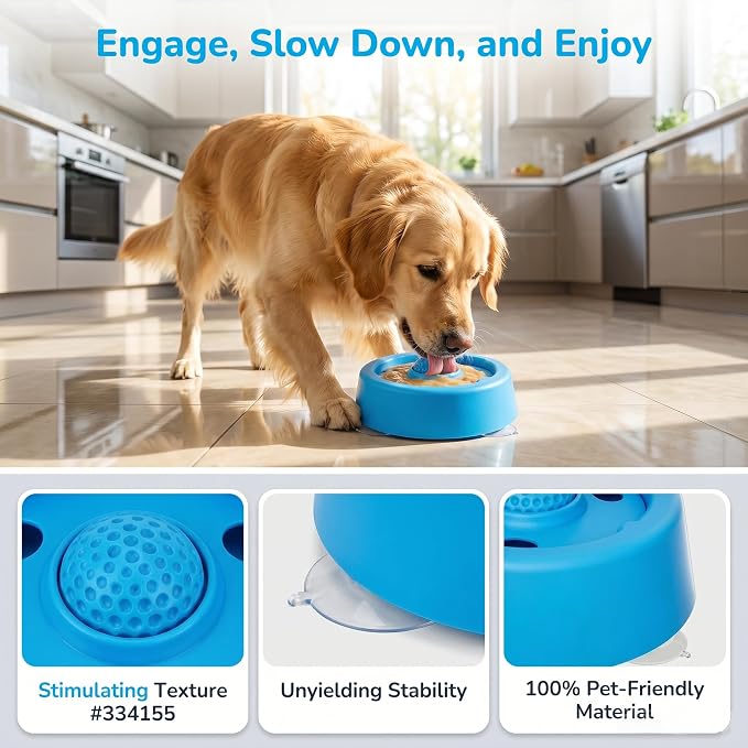 Lick and Roll Bowl,Slow Feeder Lick Bowls for Dogs, Dog Lick Bowl with Ball, Dog Licking Toy for Wet Food、 Water、 and Snacks, Suitable for Large to Small Dogs、 Cats、 Puppies、and Pets（Blue.