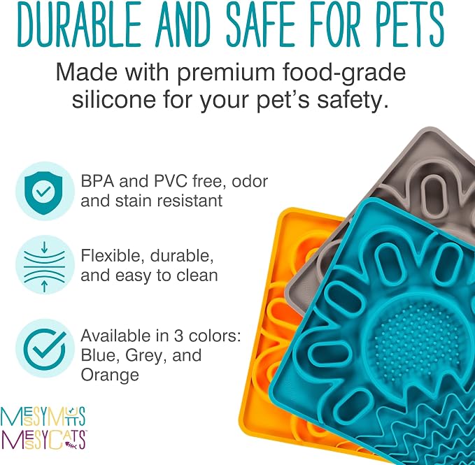 Messy Mutts and Cats Framed Silicone Multi-Surface Lick Mat | 9.5” x 9.5“ | Slow Feeder Mat for Boredom & Anxiety | Interactive Lick Pad for Dogs and Cats | Orange