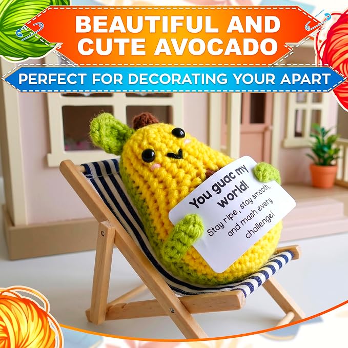 Reluen Crochet Avocado, Stay Ripe Stay Smooth Handmade Mini Avocado Stuffed Figure with Affirmation Message Card, Cute Friend Gifts Desk Decor for Women Men Mom Daughter Sister Coworker Birthday