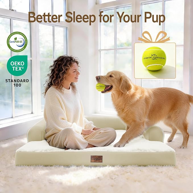 Comfort Expression Extra Large Dog Bed - XXL Orthopedic Washable Bed for Big Dogs - Waterproof Bolster Pet Couch with Removable Non-Slip Cover, 48 x 33