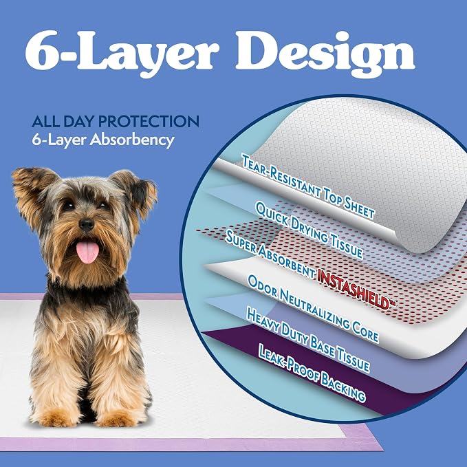 Simple Solution All Day Pee Pads for Dogs, Puppy Potty Training, Leak Proof Dog Pads, Pet Pee Pad, Disposable Puppy Pad, Lavender Scent, LARGE 23"x24", 100 Count