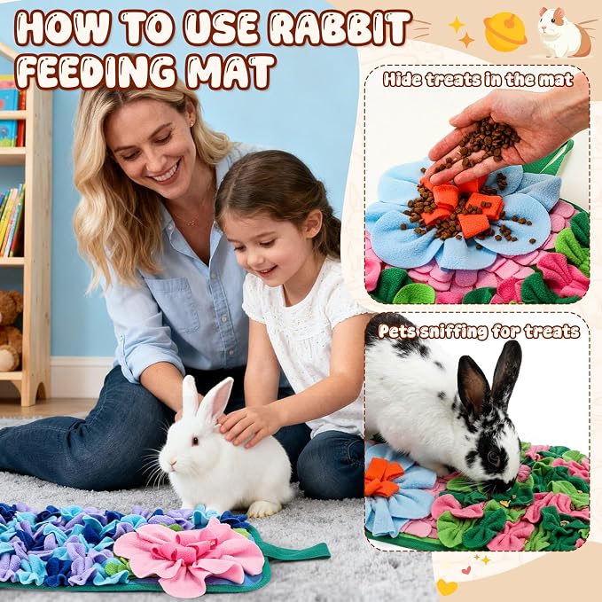 Yinkin 2 Pcs Rabbit Foraging Snuffle Mat for Small Animals Puzzle Toys Funny Interactive Nosework Feeding Mat for Bunny Hamsters Guinea Pigs Ferrets Chinchillas (17.7 x 9.8 Inches, Popular Styles)