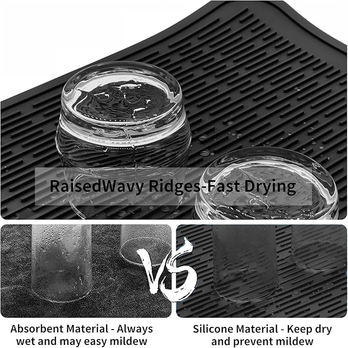 ZLR Heavy-Duty Silicone Dish Drying Mat (16" x 18" / 401 x 455mm) - XL Family-Size Thick 4mm Drainboard for Pots, Pans & Heavy Cookware - Oversized Trivet & Counter Protector, Non-Slip (Black)