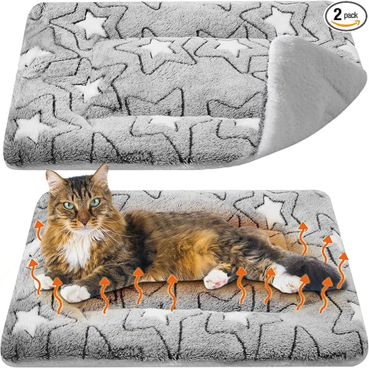VitalCozy 2 Pack Self Warming Cat Mat Self Heating Pad Bed Reversible Machine Washable Reflects Body Heat Warm Thermal Pet Pad Crate Blanket for Feral and Indoor Cat(Double Star,22'' X 18'')