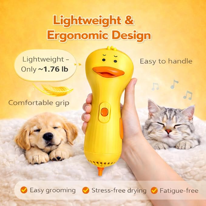 Pet Hair Dryer - Quiet Dog Blower Grooming Dryer – 2-in-1 Dog Dryer for Pet Grooming with Replaceable Slicker Brush, Compact Lightweight ABS Dogs Blower, Low Noise for Cats, Puppies & Dogs