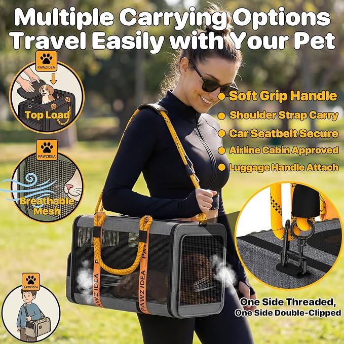 PAWZIDEA Expandable Pet Carrier with Wheels, 18"x11"x11" TSA Airline Approved Cat Carrier for 2 Cats Under Seat, Collapsible Soft-Sided Small Dog Rolling Travel Bag with Telescopic Handle, Up to 18lbs