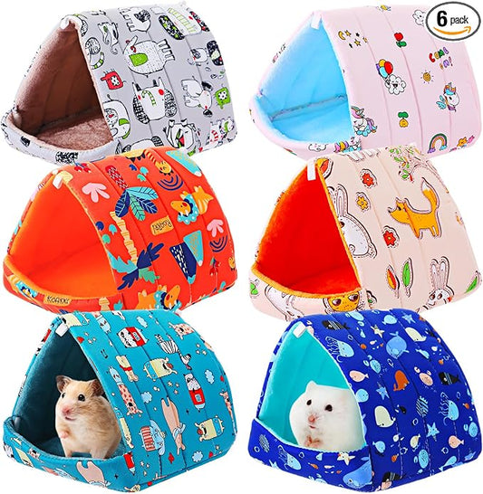 Ripeng 6 Pcs Guinea Pig Hideout Guinea Pig Bed House Rabbit Tunnel Washable Small House Cage Accessories for Hedgehog Mouse Chinchillas Hamster Ferrets Bearded Rats(7.9inch Ocean Park)
