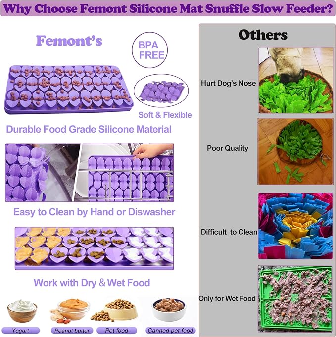 Silicone Snuffle Mat for Dog,Slow Feeder Lick Mat with Suction Cups for Slow Eating & Femont Snuffle Mat for Medium Dogs,Silicone Slow Feeder Lick Mat for Dogs Slow Eating