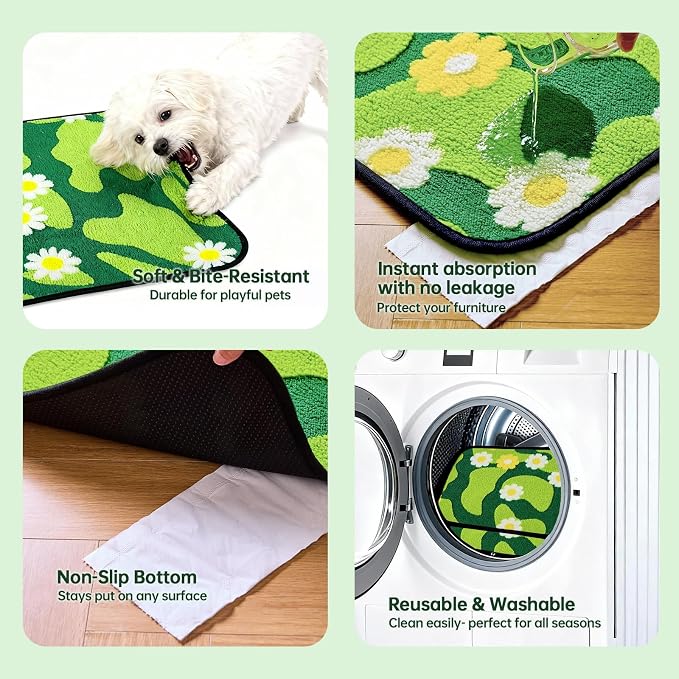 Qeils Reusable Puppy Pads for Small Dogs, Washable Pee Pads with Non-Slip , Absorbent Leakproof Mat for Crates, Playpens, Pet Beds & Whelping, Indoor Potty Training Grass Green, 18"x24", 2 Pack
