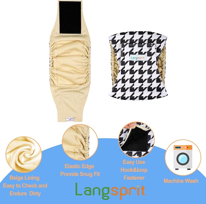 Langsprit Male Belly Bands for Dogs (Pack of 3) - High Absorbing Dog Wraps Male Washable - Reusable Dog Diapers S