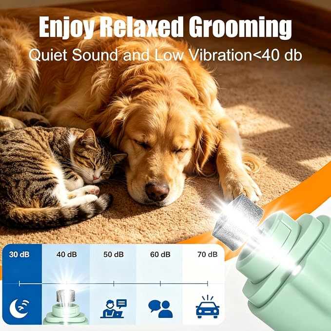 2-in-1 Dog Nail Grinder & Dog Nail Clippers Trimmers for Large Medium Small Dogs Cats Pets Claw Trimmer with LED Lights (Green)
