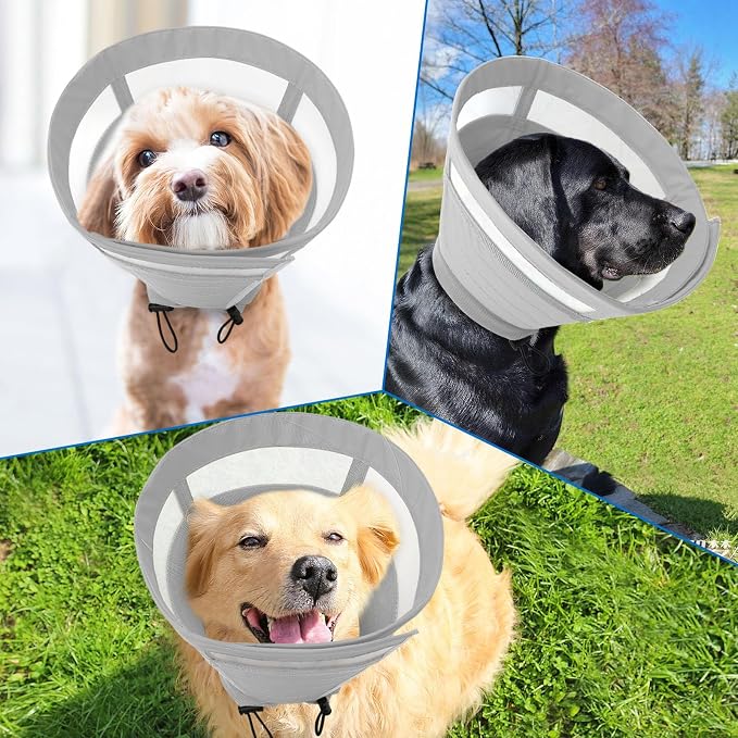 SAWMONG Soft Cone for Dogs – Extra Large Dog Recovery Collar, Adjustable E-Collar to Stop Licking After Surgery (XL, Gray)
