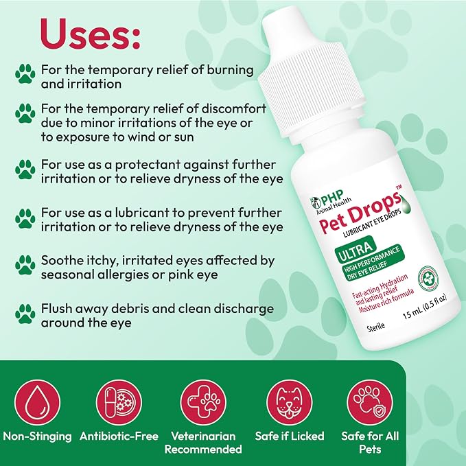 Pet Drops Ultra Lubricant Eye Drops for Dogs and Cats, Moisture Rich Formula, Fast Acting Hydration, Dogs Eye Drop for Dry Eyes, Artificial Tears for Extra Dry Eye, Twin Pack, 15-mL Each (30 ml) U.S.A