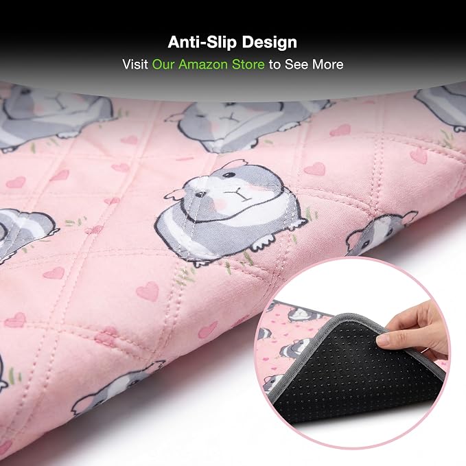 GuineaLoft™ Guinea Pig Cage Liner 2-Pack - Pink, 47" x 24" Reusable Washable Bedding, Absorbent & Waterproof Pee Pad for Model-A & C&C Cages, Rabbits, Dogs, Cats & Small Pets