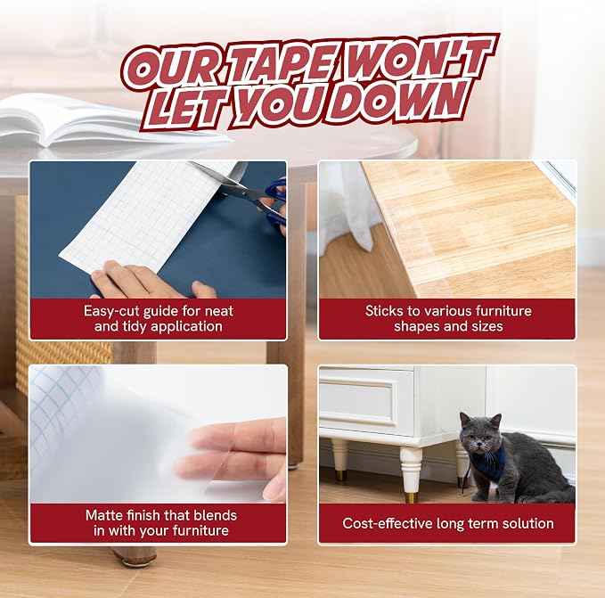 Panther Armor Frosted Matte Cat Scratch Tape for Furniture, Couch Protector, Single Side Sticky Tape for Pets to Stop Scratching, 4 in x 10ft, No Pins Required, Corner Protection
