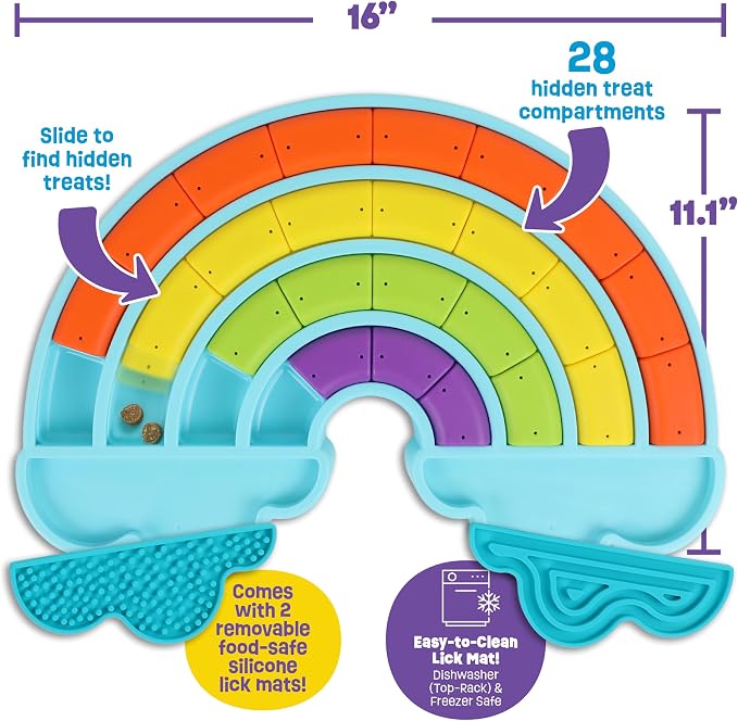 Brightkins Calming Rainbow Treat Puzzle & Lick Mats - Interactive Dog Toys, Puppy Toys for Boredom, Cat Puzzle Feeder, Mental Stimulation for Dogs, Dog Treat Activity, Brain Games for Dogs and Cats
