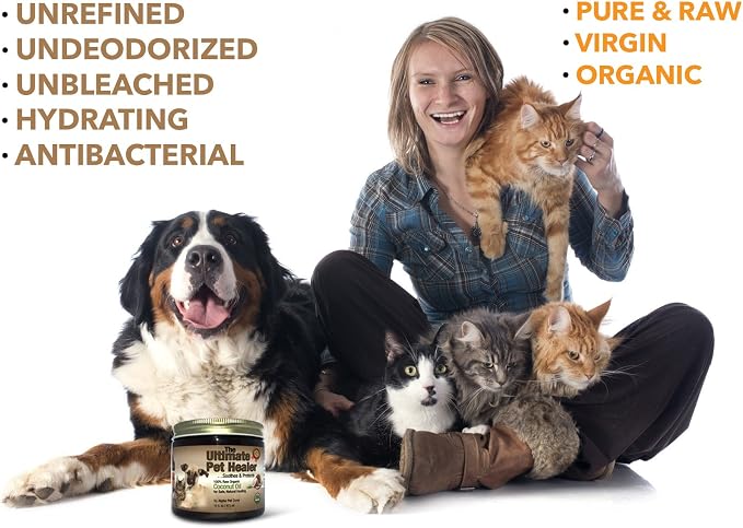 Organic Coconut Oil for Dogs & Cats Skin and Coat, 32 oz, Natural Treatment for Itchy Skin, Dry Elbows, Paws & Nose