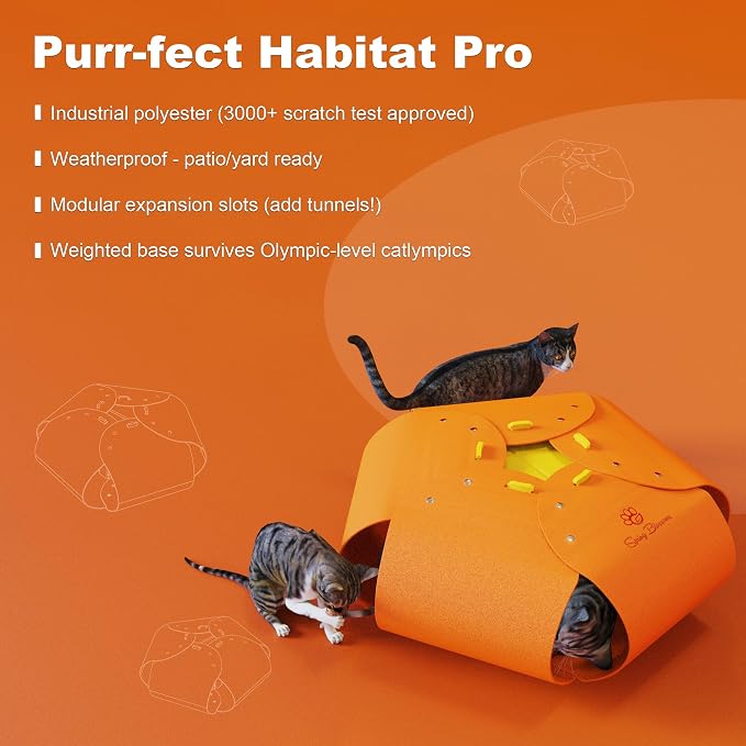 Cat Tunnel, Cat Cave for Indoor Cats Bed,Scratch Resistant Cat Toys for Medium Large Cats Hide and Seek Toy (Amber Orange)