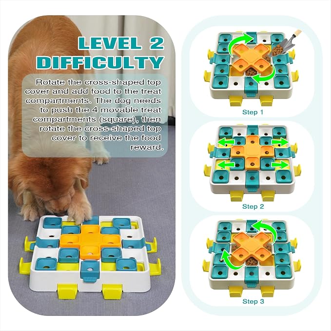 KADTC XL Size 2-Levels, 4 Ways, Dog Puzzle Toy, Mental Stimulation for Dogs | 4 puzzle actions and 2 levels deliver longer, advanced mental stimulation with drawers, slide lids, flip lids, and rotation.
