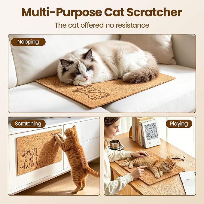 Natural Cork Cat Scratcher Art 3pcs-Cat Scratching-Cat Scratch Mats-Art Scratching Pad for Cats-Wall Cat Scratcher for Indoor Cats-Cat Wall Furniture-Cat Scratching Board for Lying