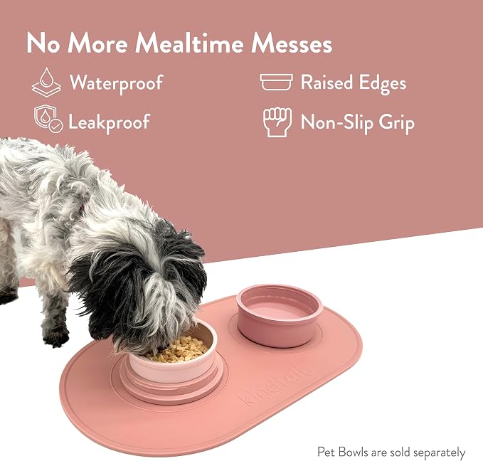 KindTail Pet Bowl Set + Silicone Pet Food Mat - Includes (2) Portable Pet Bowls with Lid & Handle + (1) Waterproof Pet Feeding Mat - Made from Food-Grade, Dishwasher-Safe Materials - BPA & Toxin-Free