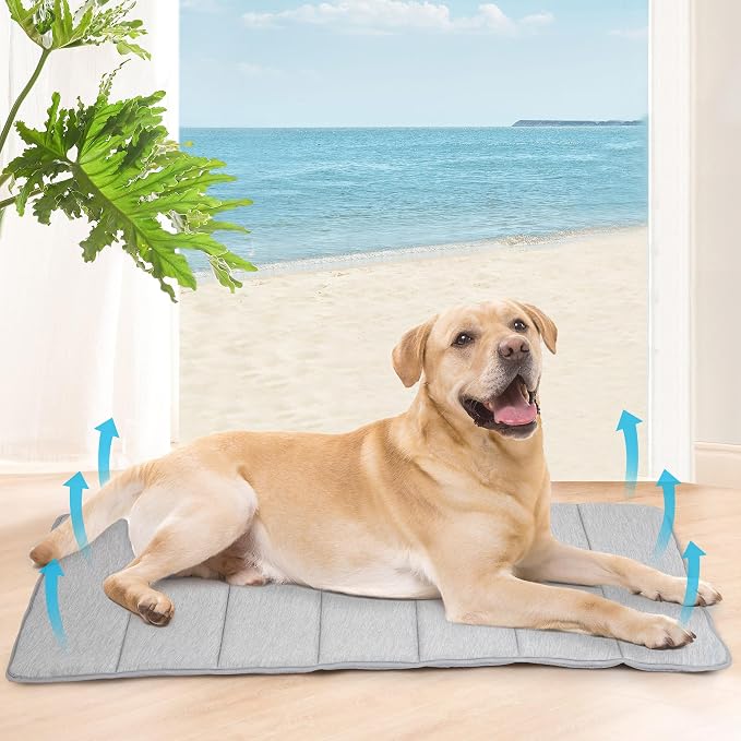 Dog Cooling Mat for Large Dogs – 41"x27" Orthopedic Memory Foam Pad for Summer, Hot Weather & Joint Relief | Washable, Non-Slip Crate Mat for Senior Dogs, Travel & Home (Grey)