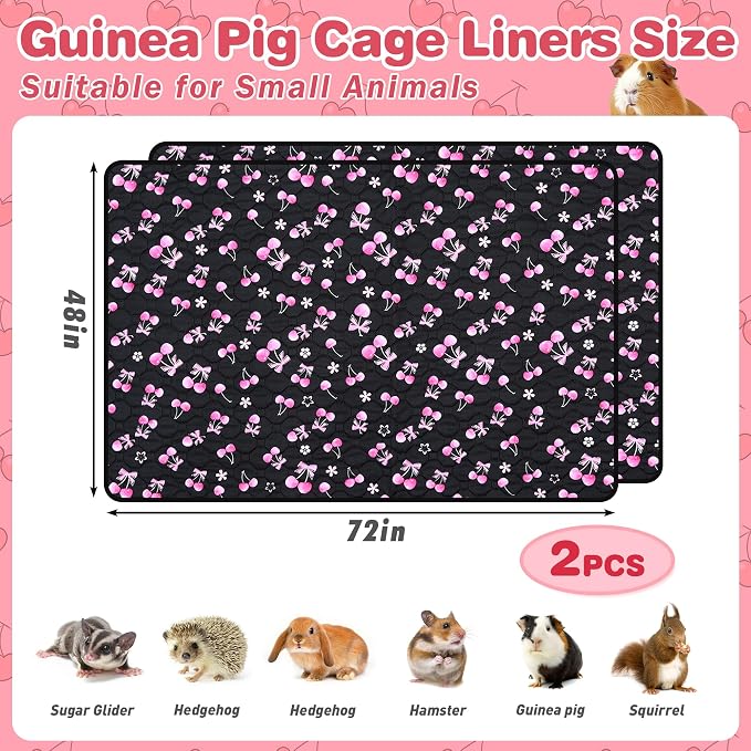2 Pack Waterproof Guinea Pig Cage Liner, 48" x 72" Washable Reusable Guinea Pig Liner, Super Absorbent Leak-Proof Pet Pee Pad Mats for Guinea Pigs Rabbit Chinchilla Bunny Hamster