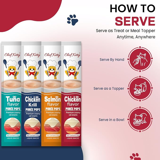 Cat Treats Lickable | Grain-Free Cat Food Toppers, High Protein | Creamy Puree Squeeze Ups with Vitamin E & Taurine, Digestible Formula | 0.5 oz. Each Tube, Chicken & Seafood Mix Variety | 10 Tubes