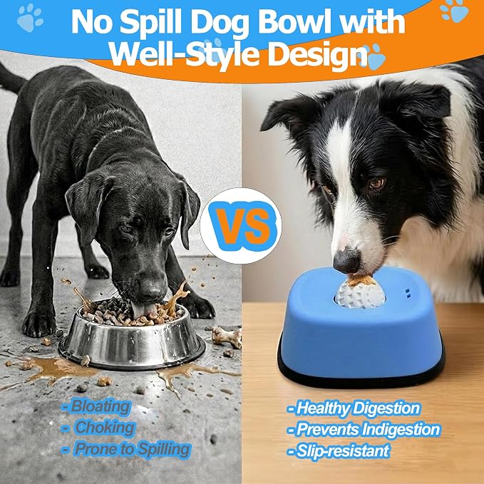 Slow Feeder Dog Bowl for Liquid Treats – Dog Lick Bowl with Rolling Ball, Anti-Slip Dog Enrichment Toy for Bone Broth and Yogurt, Calming Mental Stimulation for Small Medium Breeds-Blue